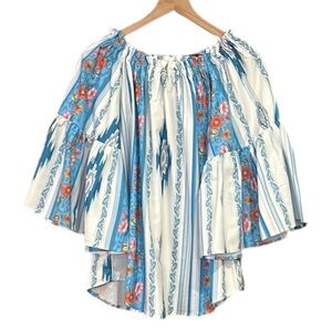 Fashion Express Floral Boho Loose Fit Bell Sleeve Top Size Medium